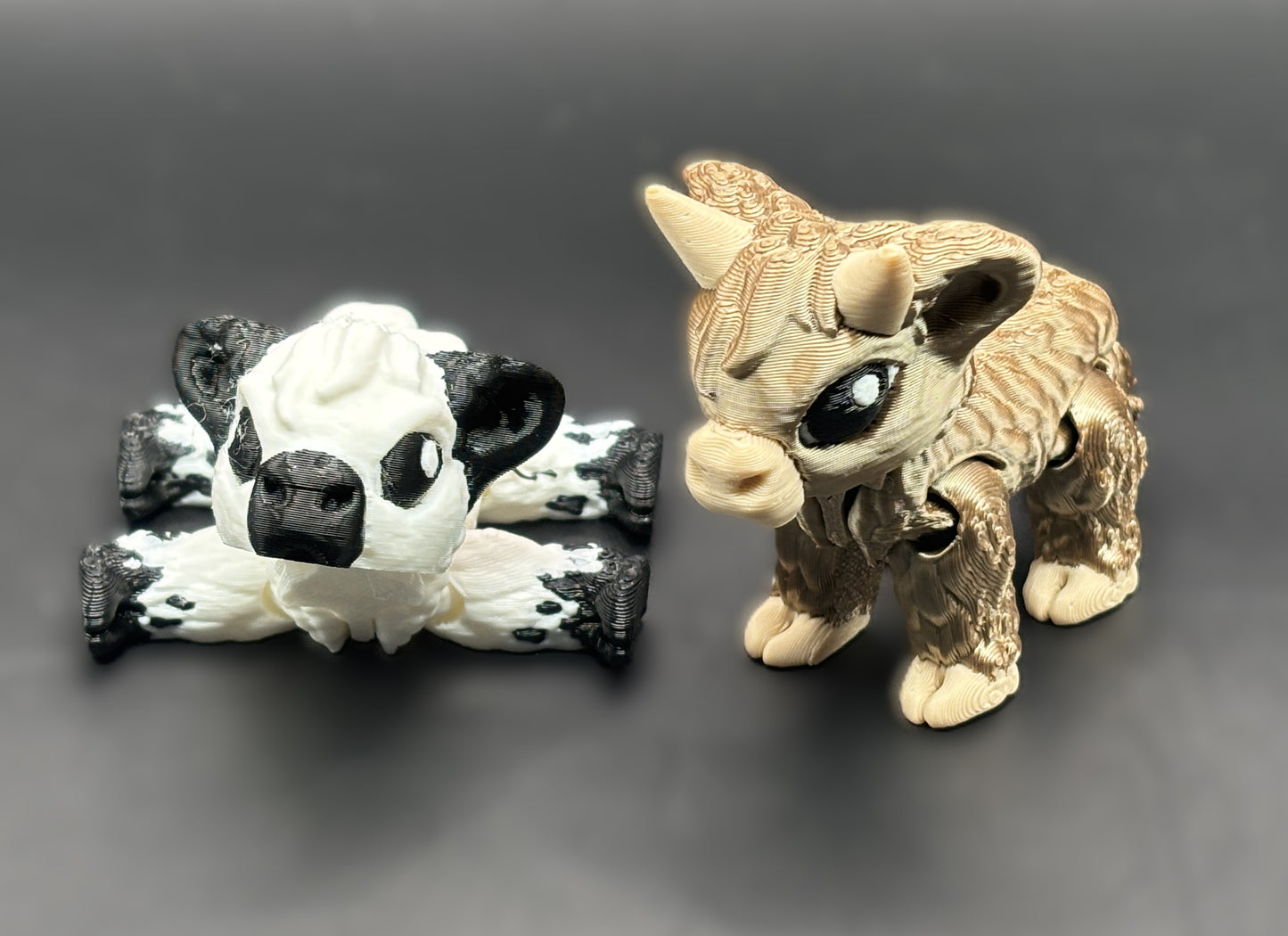 Articulated 3D printed Highlander Cattle Figurines